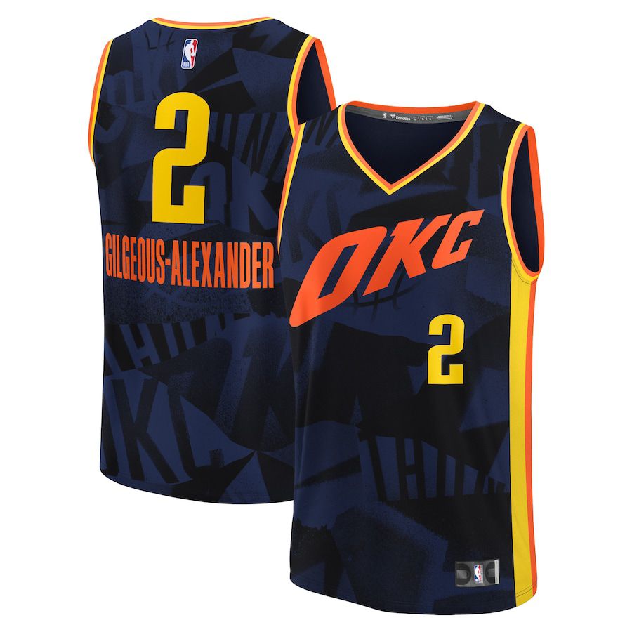 Men Oklahoma City Thunder #2 Shai Gilgeous-Alexander Fanatics Branded Navy City Edition 2023-24 Fast Break NBA Jersey->oklahoma city thunder->NBA Jersey